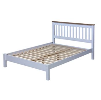 4'6" Slatted Lowend Bedstead - MDF/Pine - 147.6 x 201.5 x 100 cm - White/Antique Waxed Pine