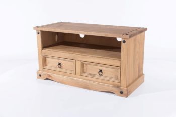 Corona Flat Screen TV Unit - Pine - 95 x 43 x 51 cm - Antique Waxed Pine