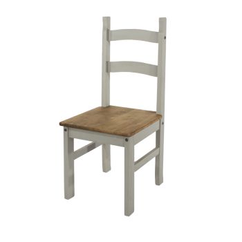 Pair of Corona Solid Dining Chair - Pine - L41.5 x W48 x H100 cm - Grey Wax/Antique Waxed Pine