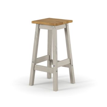 Live Edge High Breakfast Stools (Set of 2) - Pine - L33.5 x W33.5 x H72 cm - Grey/Antique Waxed Pine - Flat Packed