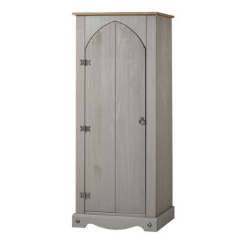 Corona Vestry Cupboard - Pine - 60 x 31.6 x 143.5 cm - Grey Wax/Antique Waxed Pine