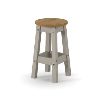 Low Round Breakfast Stools (Set of 2) - Pine - L32 x W32 x H50.8 cm - Grey/Antique Waxed Pine - Flat Packed