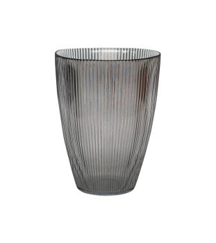 Ribbed Tall Vase - Glass - L18 x W18 x H24.5 cm - Charcoal