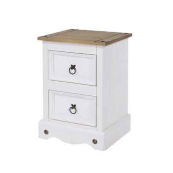 Corona 2 Drawer Petite Bedside Cabinet - Pine /Particle Board - 36 x 32 x 53.1 cm - White Wax/Antique Waxed Pine