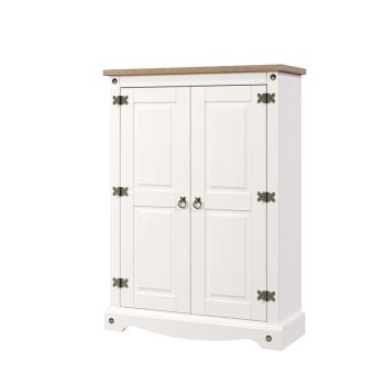 Corona 2 Door Cupboard Unit - Pine - L29.6 x W80 x H110 cm - White Wax/Antique Waxed Pine - Flat Packed