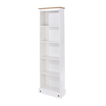 Tall Narrow Bookcase - Pine - L20 x W46 x H176 cm - White Wax/Antique Waxed Pine - Flat Packed