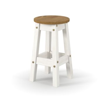 Low Breakfast Stools (Set of 2) - Pine - L32 x W32 x H50.8 cm - White/Antique Waxed Pine - Flat Packed