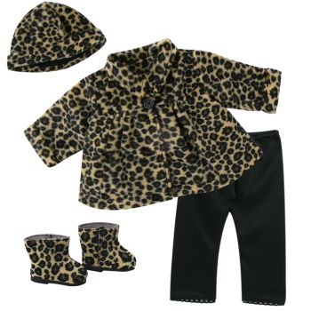 Sophia's 18" Doll Animal Print Coat, Hat, Black Leggings & Boots - Tan, Black - 22 x 18 x 7 cm