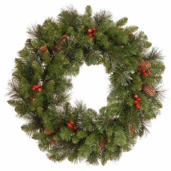 Crestwood Spruce 24" Wreath Cones,Berries,Glitter Artificial Plant, Christmas Decoration, Artificial Christmas Tree