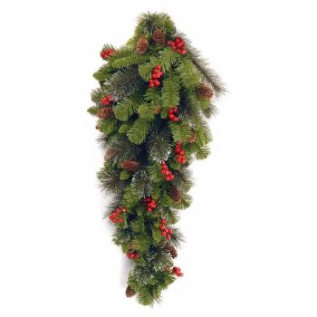 Crestwood Spruce 28" Teardrop Cones,Berries,Glitter Artificial Plant, Christmas Decoration