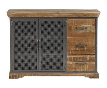 Metropolis Industrial Large Sideboard - Metal/Acacia Solid Wood - L45 x W125 x H90 cm