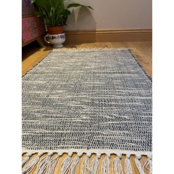 Hush Hand Loomed Soft Rug in Muted Colours - Cotton - L60 x W210 cm - Dark Grey