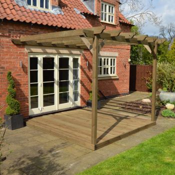 Wall Mounted Pergola and Decking Kit 3.6M - Rustic Brown