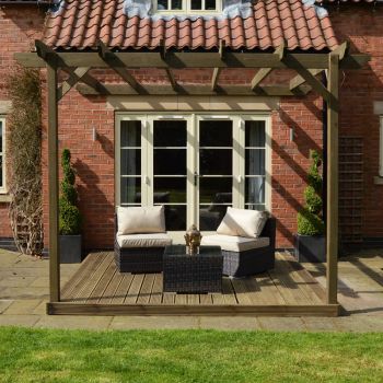 Wall Mounted Pergola and Decking Kit 2.4M - Rustic Brown