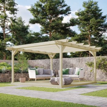 Double Garden Pergola and Decking Kit - Wood - L240 x W240 cm - Light Green