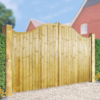 Drayton Tall Shaped Top Double Gate - Pressure Treated Scandinavian Redwood - W2700 x H1800 mm