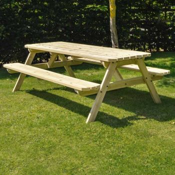 Oakham 6ft Rounded Picnic Table and Bench Set - Timber - L183 x W91 x H72 cm - Light Green