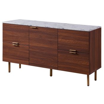  Ashton Rectangular Wood Sideboard with MarbleLook Top and Metal Legs - Faux Marble / Walnut - 122 x 71 x 71 cm