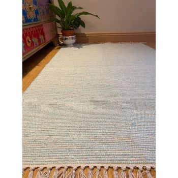 Hush Hand Loomed Soft Rug in Muted Colours - Cotton - L60 x W90 cm - Duck Egg Blue