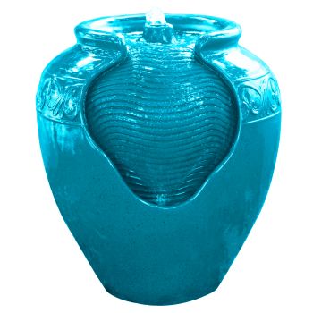  Outdoor Glazed Pot Floor fountain water feature with LED Light - Green - 39 x 43 x 43 cm