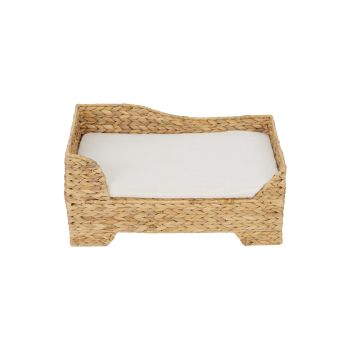  Seagrass Weaving Cat Bed with Cushions - Tan / Cream cushions - 53 x 27 x 27 cm