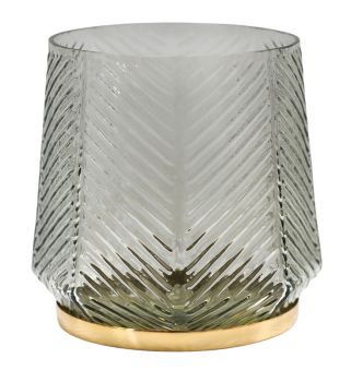 Elm Embossed Candle Holder - Glass/Metal - L18 x W18 x H20 cm - Clear Grey