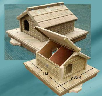Somerton Floating Duck House, Waterfowl Nesting Box For Pond Or Lake With 2 Nesting Compartments 