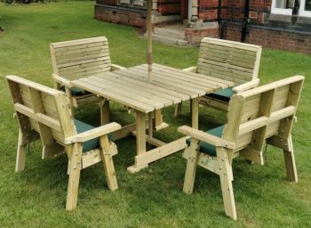 Ergo 8 Seater Square Table Including 2 Bench and 4 Chairs, wooden outdoor garden furniture, alfresco dining set