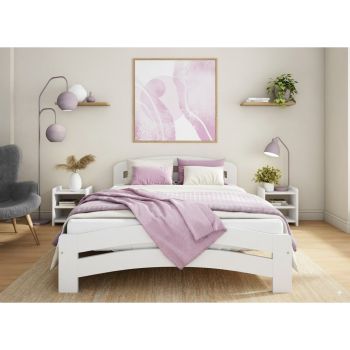 Small Double Size Bed Frame - Wood - L197 x W128 x H80 cm - White