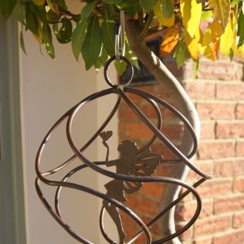 Fairy Catcher With Standing Fairy Brown - Ready to Rust Hanging Ornament - Solid Steel - L27.9 x W27.9 x H27 cm