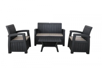 FARO 4 Seater Conversation Set - 1 Two Seater Sofa, 2 Arm Chairs and Black Table