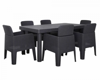Faro 7 Pc Rectangle Dining Set - Polypropylene - H168 x W98 x L75.5 cm - Black