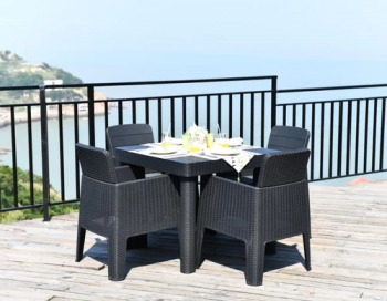Faro 5 Pc Square Dining Set with Cushions - Polypropylene - H90 x W90 x L75.9 cm - Black