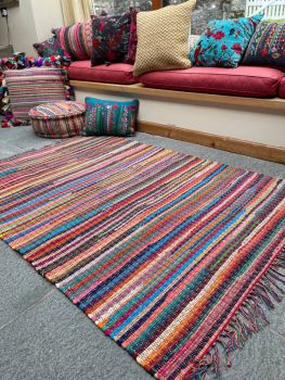 FESTIVAL Boho Rug Flat Weave with Tassels - L150 x W150 - Multicolour