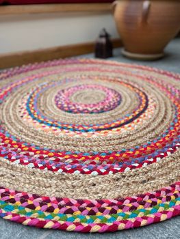 FIESTA Round Rug Hand Woven with Recycled Fabric - Jute - L90 x W90