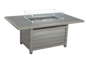 Mayfair 150 x 90 cm Firepit Table with Spray stone Top - Aluminium/Glass - L150 x W90 x H64 cm - Grey