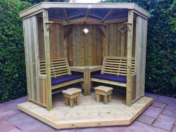 Four Seasons Garden Room, Covered corner arbour with Decking - Assembly included.  Wooden outdoor shelter, alfresco dining shelter