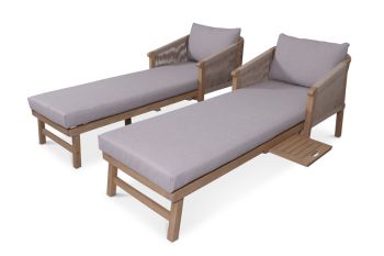Roma Sun Lounger with Pullout Side Tray - Acacia Hardwood - L68 x W194 x H69 cm - Light Teak