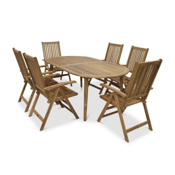Ellipse 6 Seater Dining Set with High Back Armchairs and Fixed Leg Table - Acacia Hardwood - Natural Oil Finish