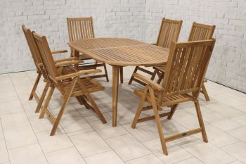 Ellipse 6 Seater Dining Set with High Back Armchairs and Fixed Leg Table - Acacia Hardwood - Natural Oil Finish