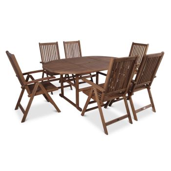 Turnbury 6 Seater Recliner Round Extending Dining Set - Timber - L56 x W67 x H105 cm