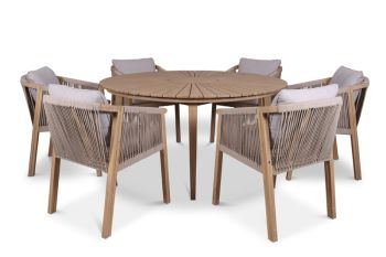 Roma 6 Seater Dining Set with Fixed Chairs - Acacia Hardwood - Light Teak