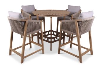 Roma Table with 4 Seater Armchairs Bar Set - Acacia Hardwood - Light Teak