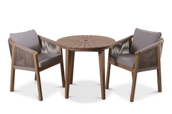 Roma 80 cm Bistro Set with 2 Fixed Chairs - Acacia Hardwood - Light Teak