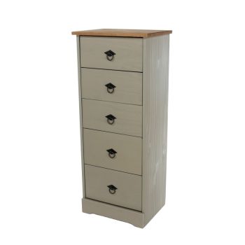 5 Drawer Narrow Chest of Drawers - Pine - L31.8 x W43.2 x H103.9 cm - Grey - Screw/Nail&Dowel