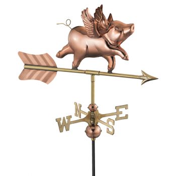 Cottage Flying Pig Copper Weathervane