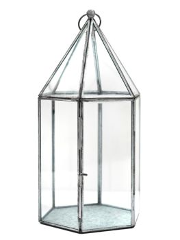 Glasshouse Terrarium - Glass - L18 x W18 x H36 cm - Galvanised