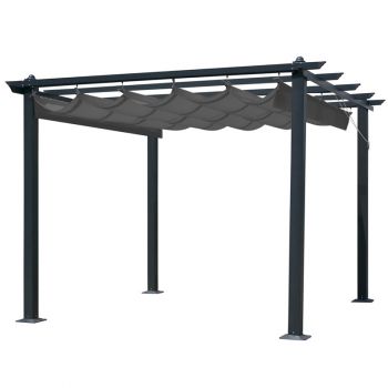 Seville Gazebo Outdoor Garden BBQ Shelter, Party Tent, Slate Grey with Retractable Canopy - L300 x W300 x H260 cm - Grey