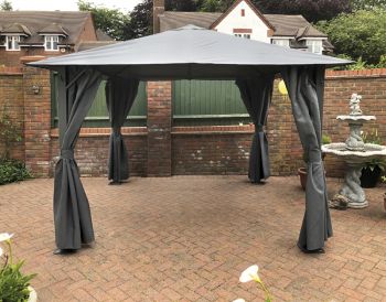 Highfield Gazebo Outdoor Garden BBQ Shelter, Party Tent with Curtains and Apex Canopy - L260 x W260 x H260 cm - Grey 