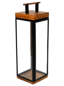 Grace Tall Lantern - Acacia Wood/Metal - L20 x W20 x H58 cm - Natural/Black